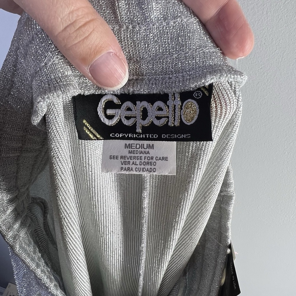 Gepetto Womens Sz Medium Silver Metallic Palazzo Pants Party Retro Vintage Glam - Picture 14 of 16